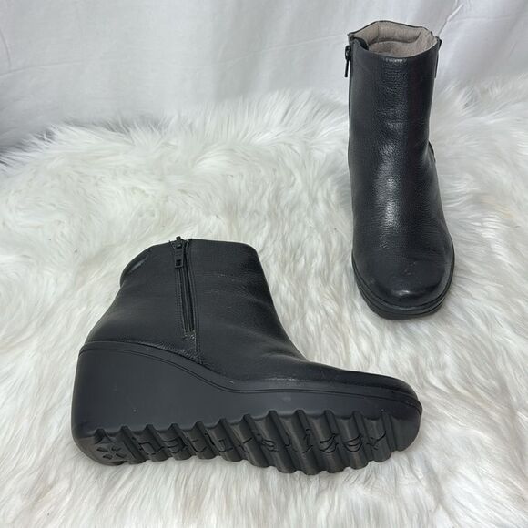 Naturalizer Quineta Black Leather Wedge Ankle Double Side Zip Boot Sz 8.5 WIDE - Picture 2 of 7